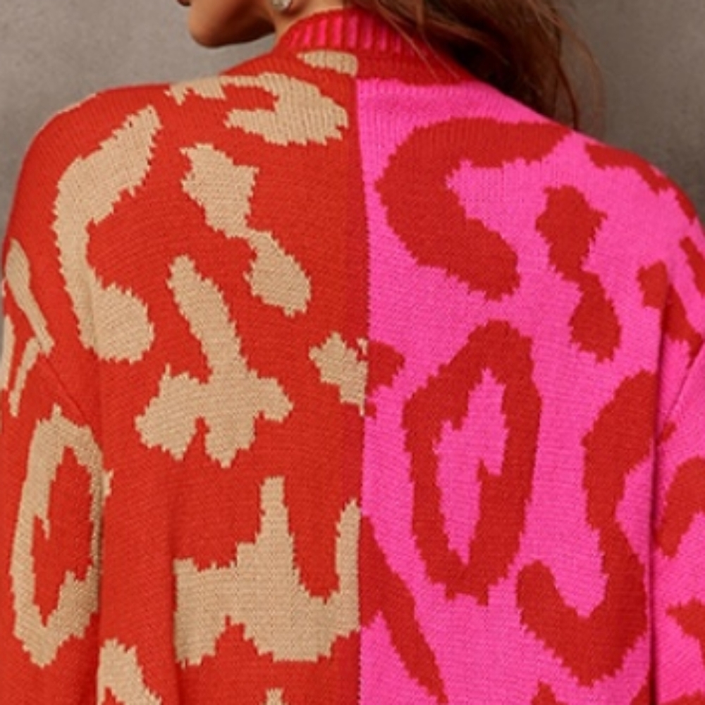Red Leopard Button Down Cardigan - Picture 2 of 8